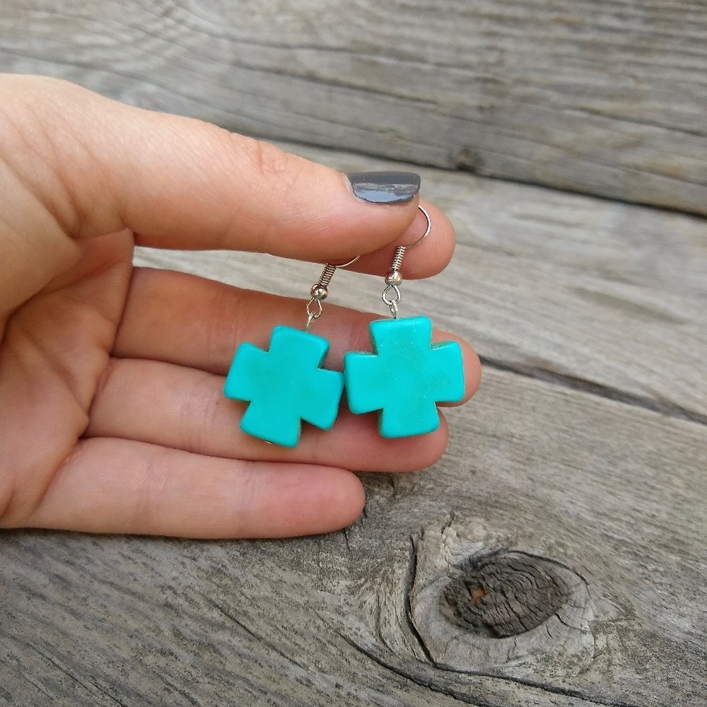 Turquoise cross earrings